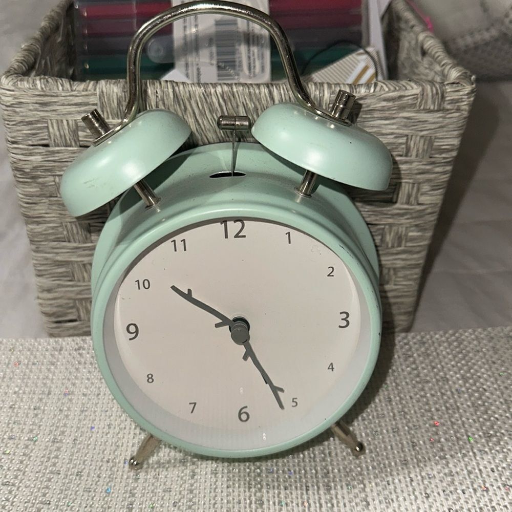 Retro Mint White Gray Alarm Clock